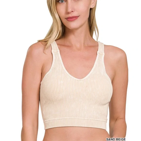 13 colors ❤️ZENANA WASHED RIBBED CROPPED
SEAMLESS BRA PADDED
TANK TOP - Picture 6 of 13